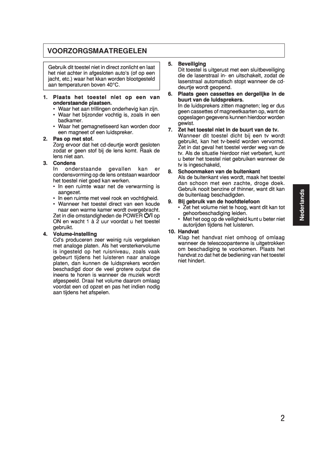 JVC RC-BX530SL manual Voorzorgsmaatregelen, Nederlands 