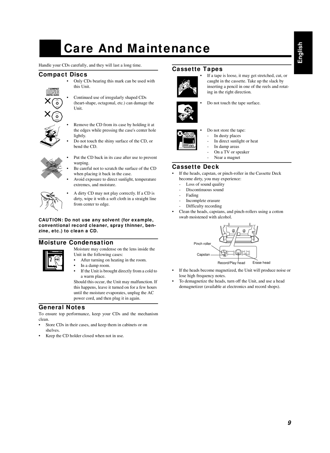 JVC RC-BZ5LB, RC-BZ5RD manual Care And Maintenance 