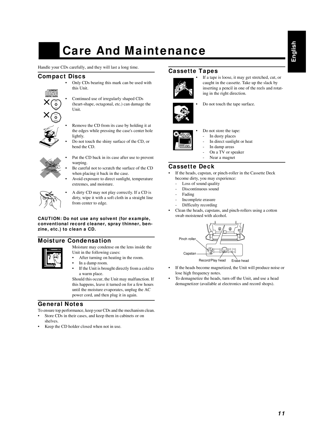 JVC RC-BZ6BU manual Care And Maintenance 