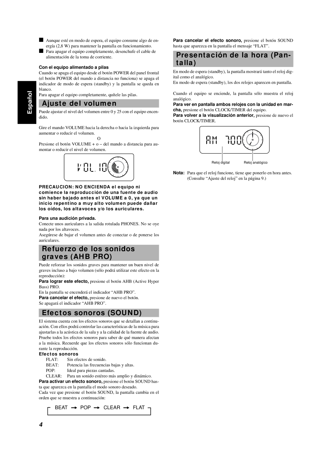 JVC RC-BZ6BU manual Ajuste del volumen, Efectos sonoros Sound 