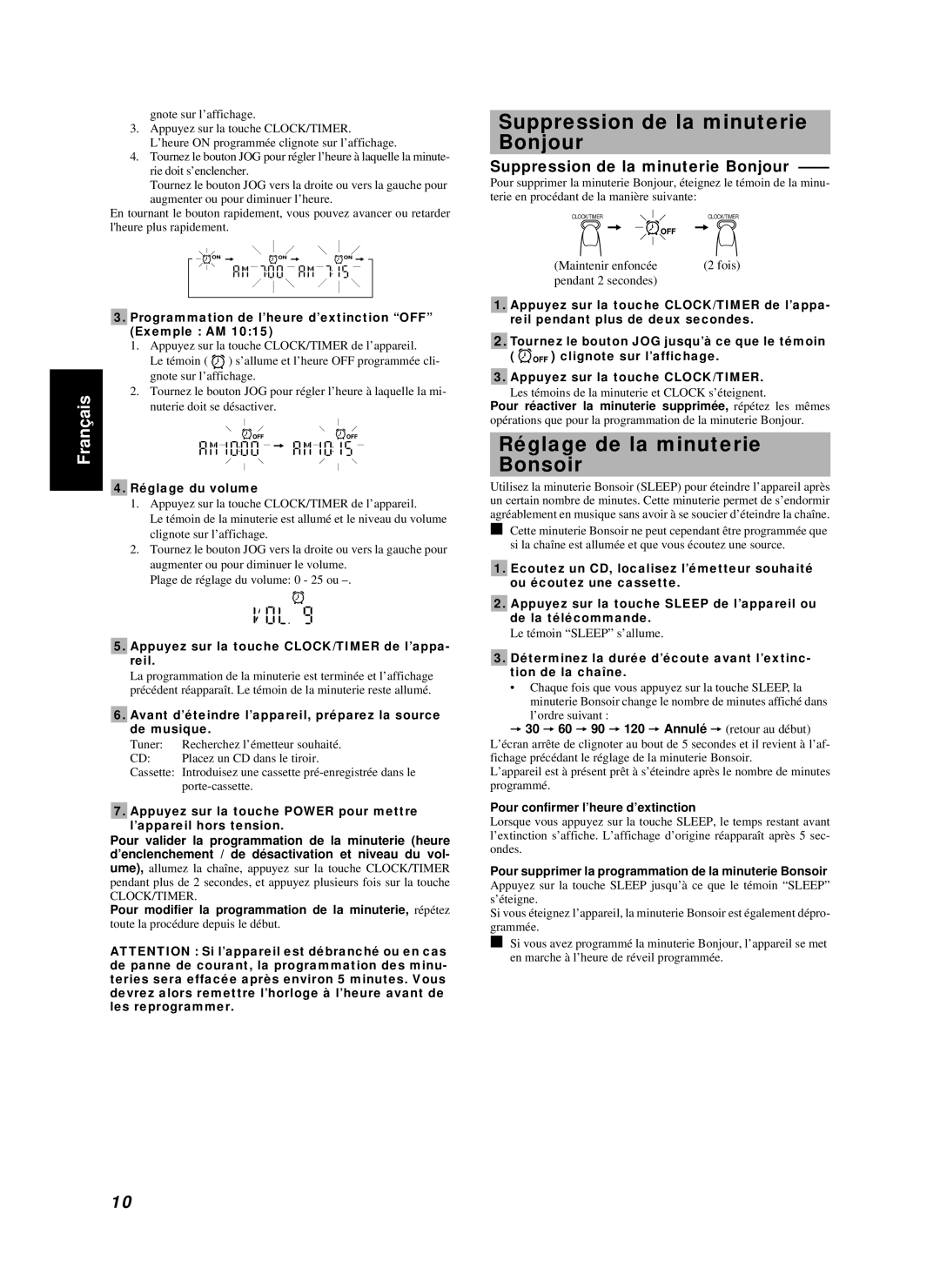 JVC RC-BZ6BU manual Suppression de la minuterie Bonjour, Réglage de la minuterie Bonsoir 