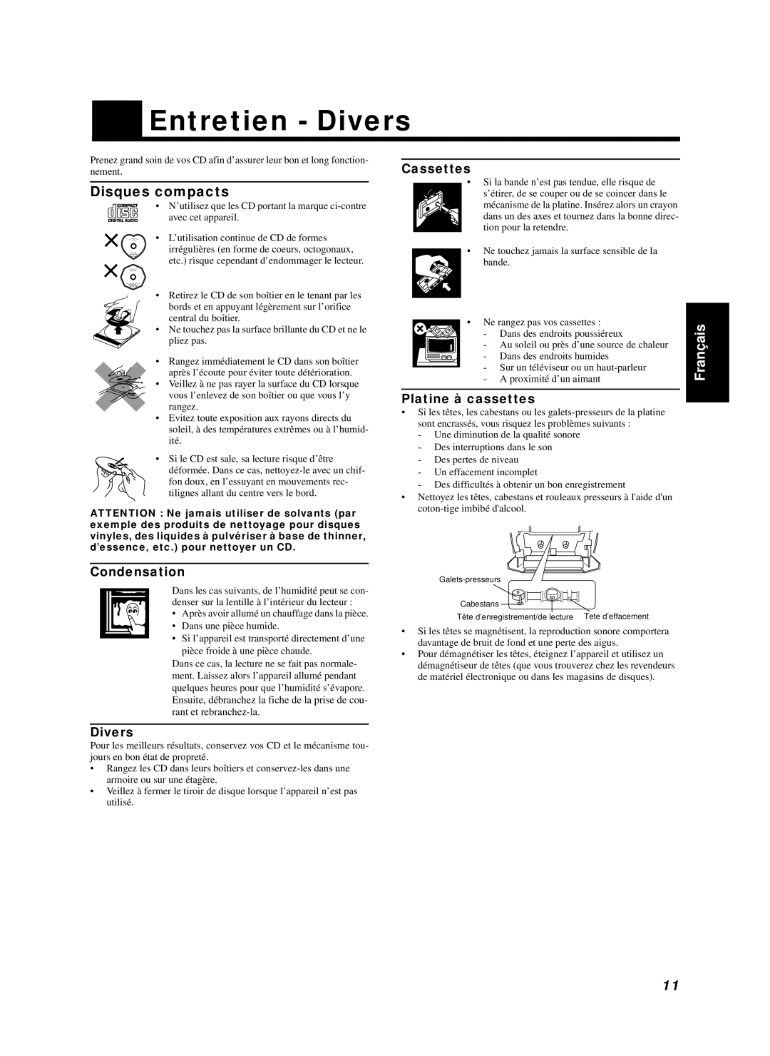 JVC RC-BZ6BU manual Entretien Divers, Disques compacts 