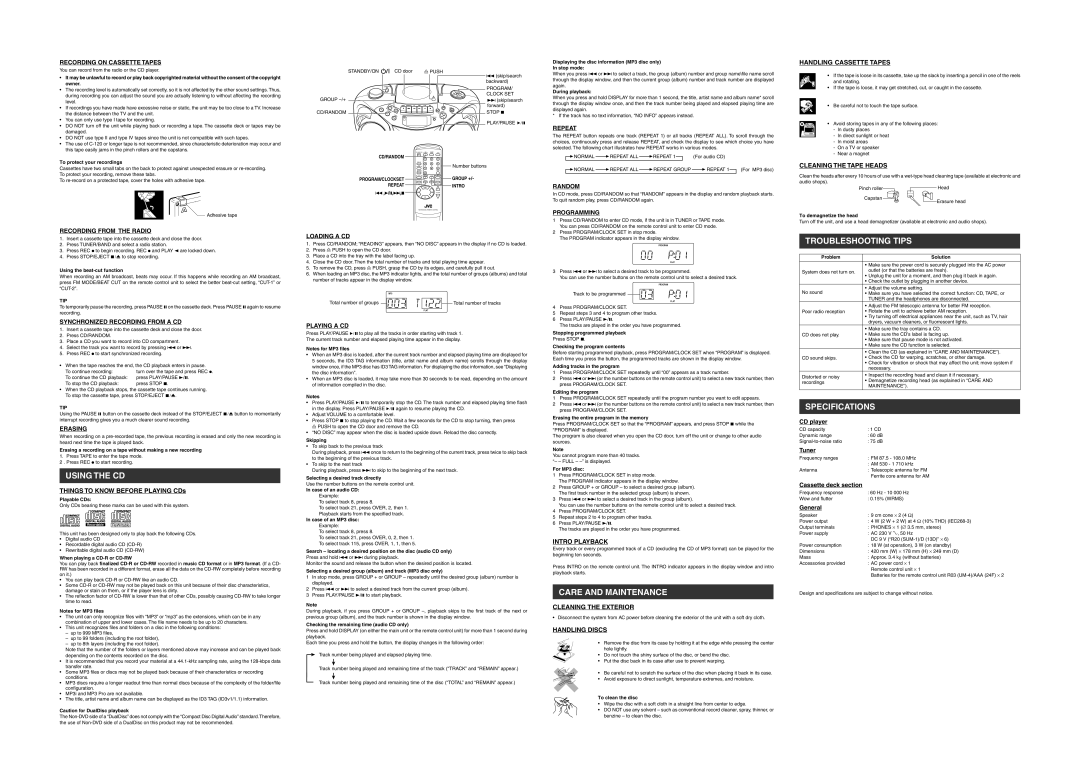 JVC RC-EX16B, RC-EX16A user service Adjust Volume to a comfortable level 