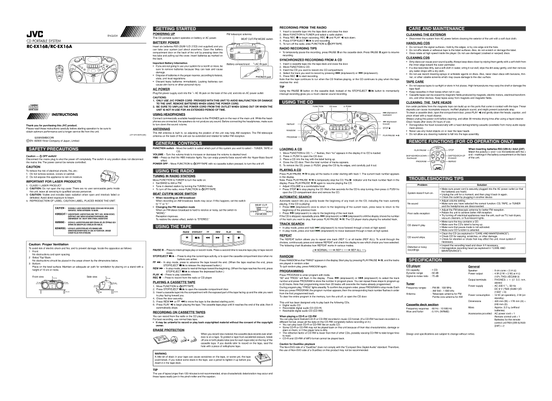 JVC RC-EX16B, RC-EX16A user service LVT1374-007A EN 