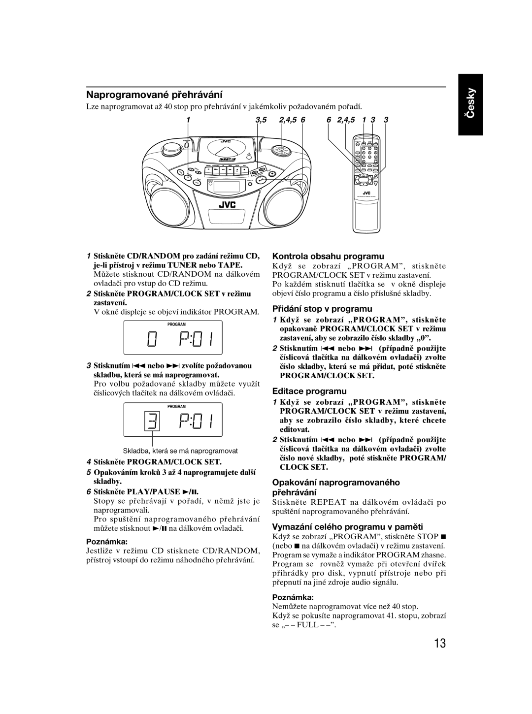 JVC RC-EX30 manual Naprogramované přehrávání 