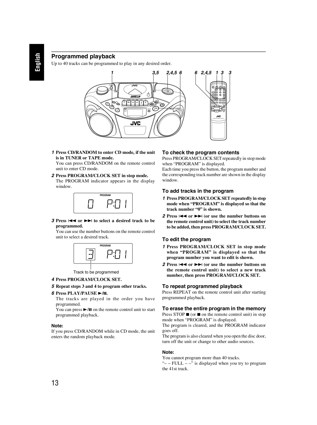 JVC RC-EX30B manual Programmed playback 