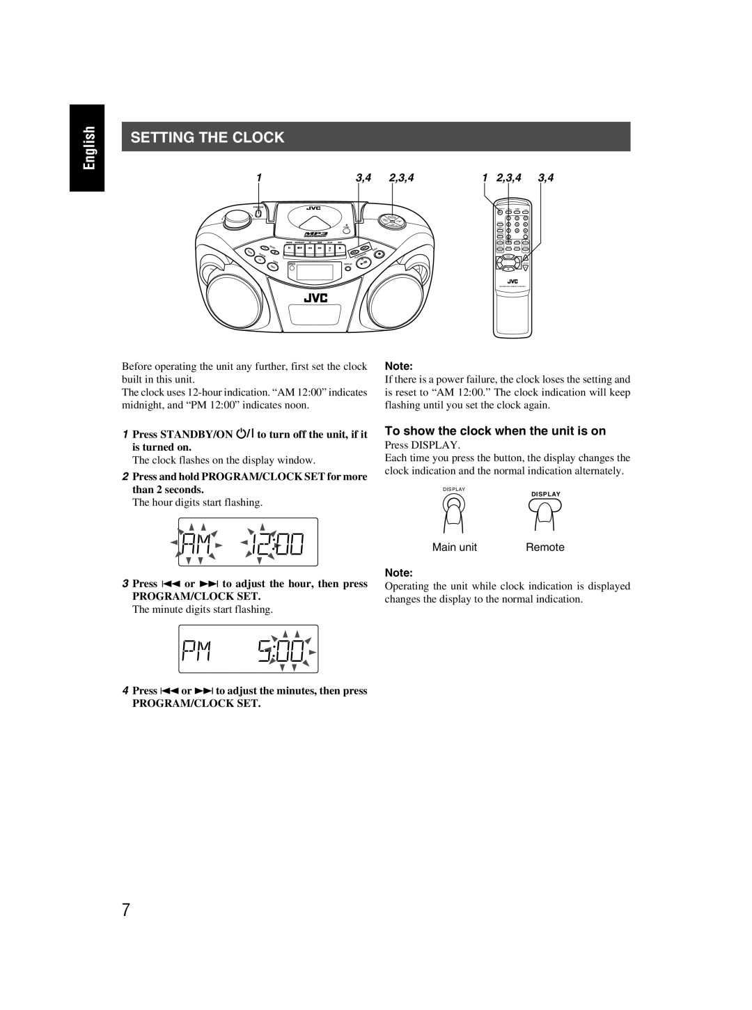 JVC RC-EX30B manual Setting the Clock 