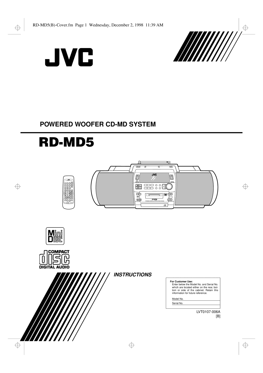 JVC manual RD-MD5B-Cover.fm Page 1 Wednesday, December 2, 1998 1139 AM 