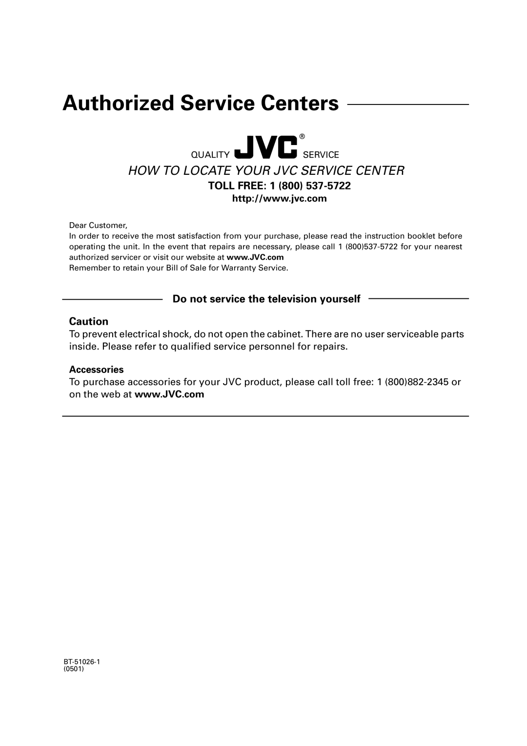 JVC RD-T70BU, RD-T50LB manual Authorized Service Centers 