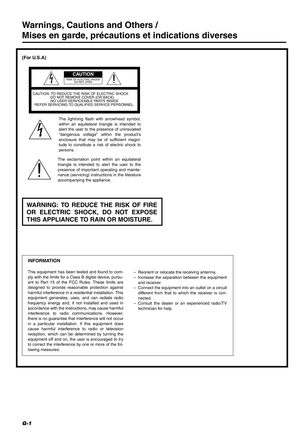 JVC RD-T70BU, RD-T50LB manual Mises en garde, précautions et indications diverses, For U.S.A 