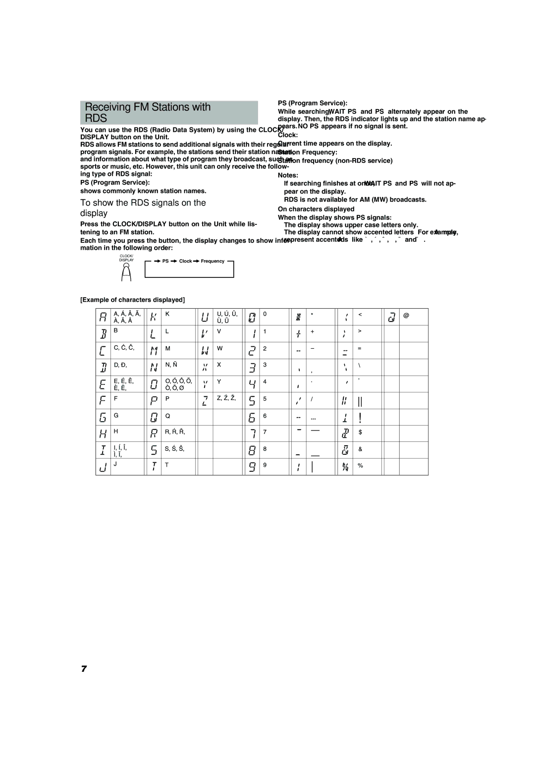 JVC RD-T70RBU, RD-T50RLB manual Receiving FM Stations with, To show the RDS signals on the display 