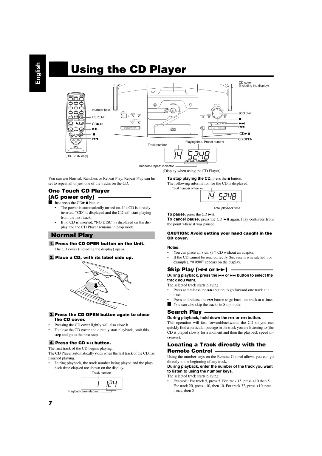 JVC RD-T7GN, RD-T5BU manual Using the CD Player, Normal Play 