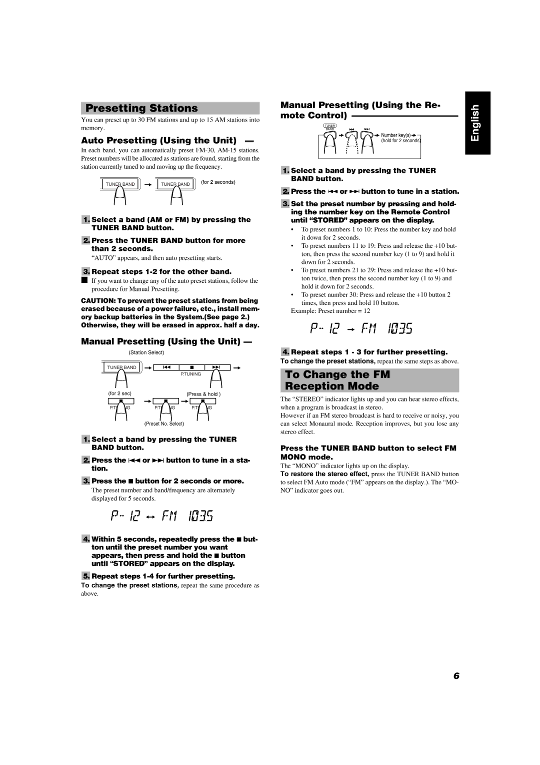 JVC RD-T5BU, RD-T7GN manual Presetting Stations, To Change the FM Reception Mode, Auto Presetting Using the Unit 