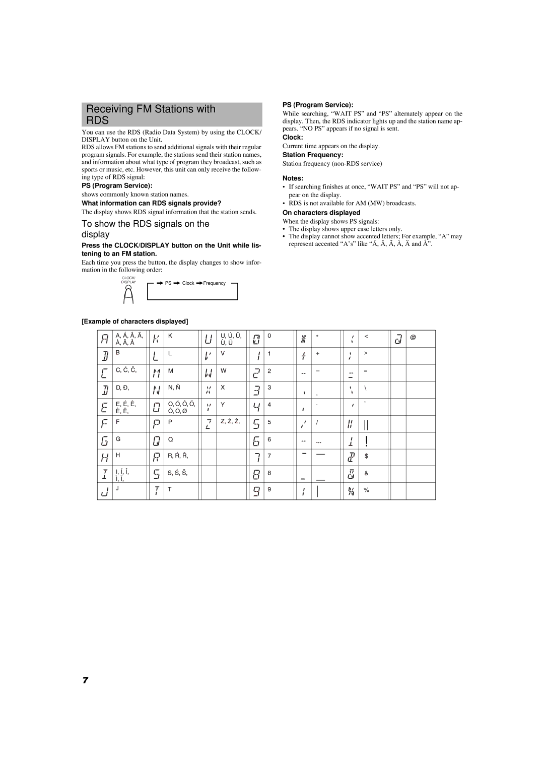 JVC RD-T7RGN, RD-T5RBU manual Receiving FM Stations with, To show the RDS signals on the display 