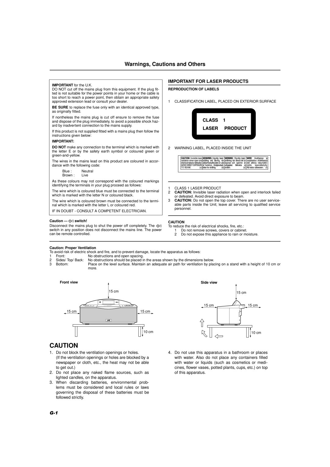 JVC RD-T7RGN, RD-T5RBU manual Important for Laser Products 