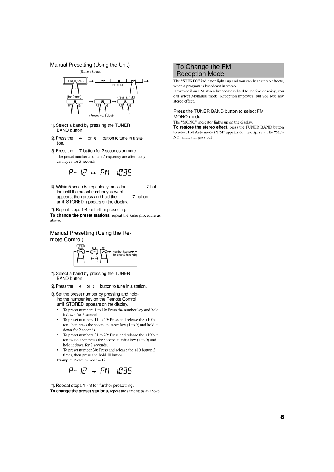 JVC RD-T5RBU To Change the FM Reception Mode, Manual Presetting Using the Unit, Repeat steps 1 3 for further presetting 