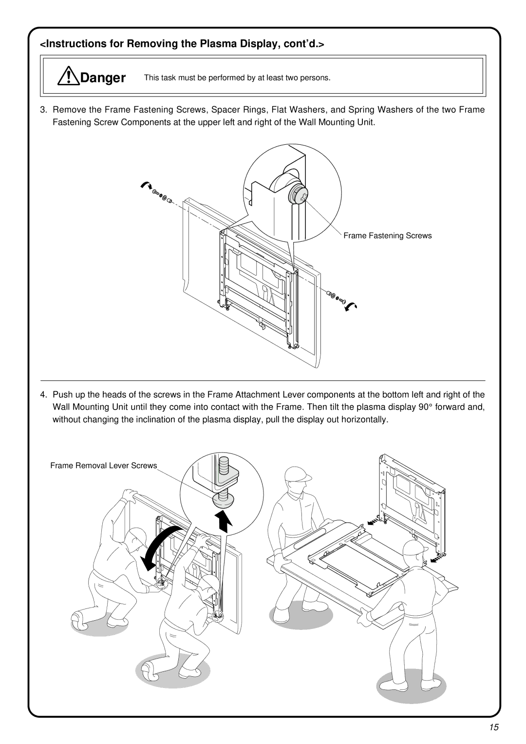 JVC RK-C42WBT3 installation instructions Instructions for Removing the Plasma Display, cont’d 