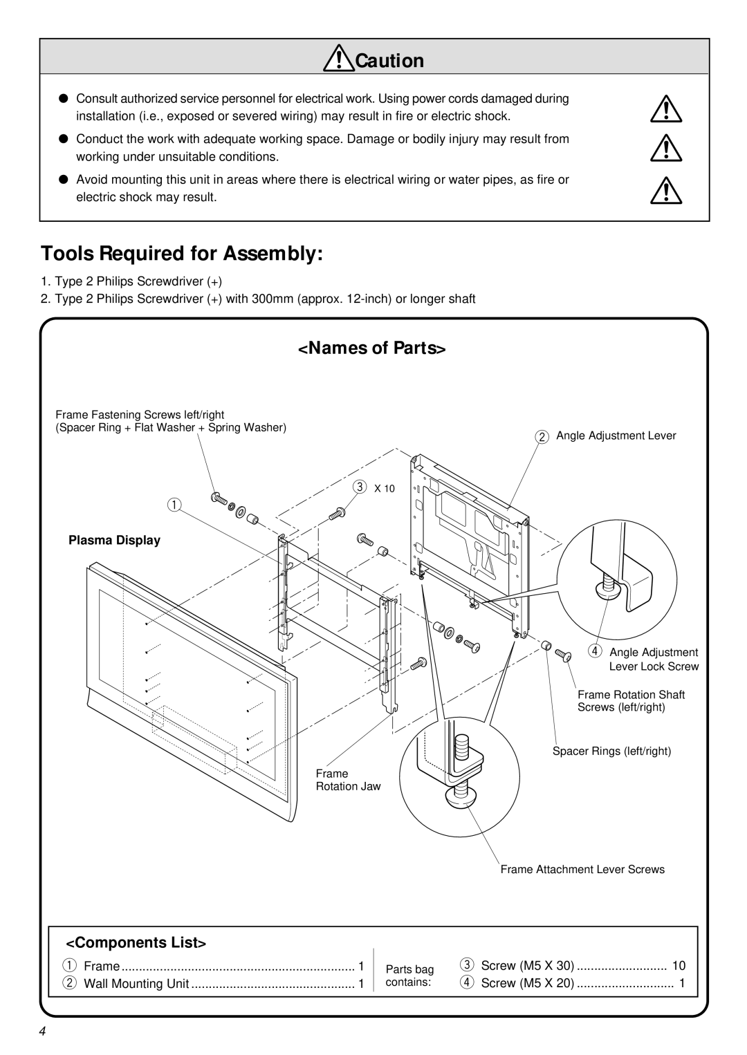 JVC RK-C42WBT3 installation instructions Tools Required for Assembly, Names of Parts 