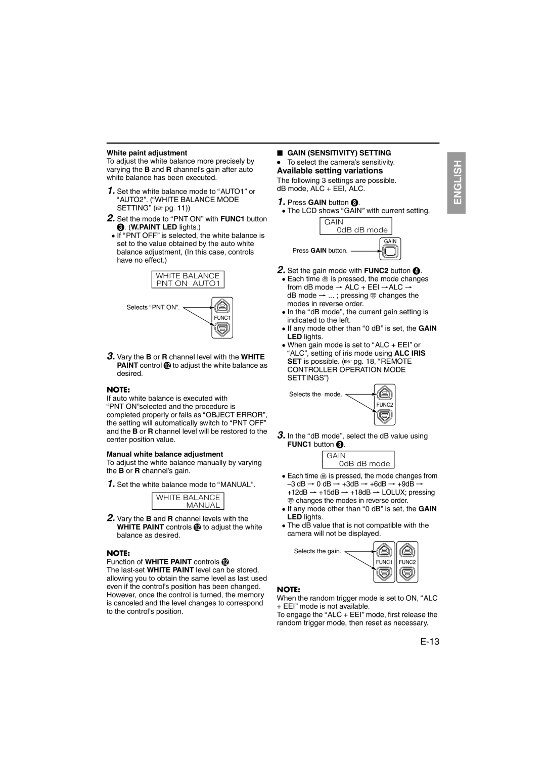 JVC RK-LP55U manual Available setting variations, White paint adjustment, Manual white balance adjustment 