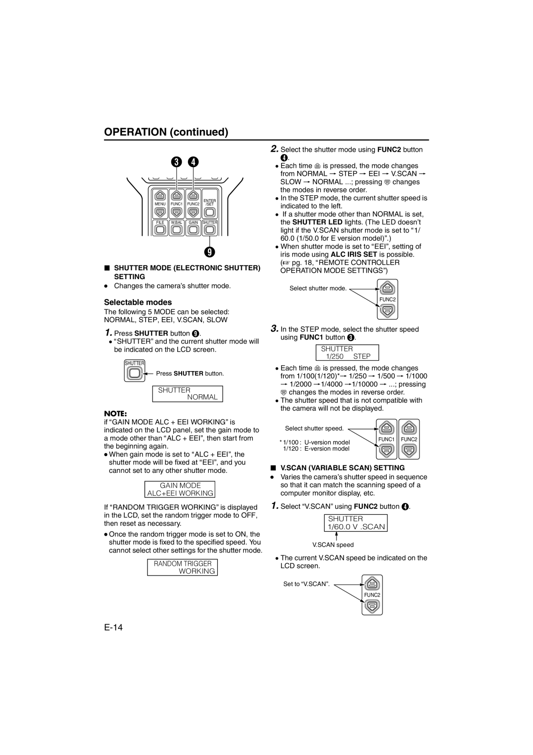 JVC RK-LP55U manual Selectable modes, Shutter Mode Electronic Shutter Setting, Scan Variable Scan Setting 