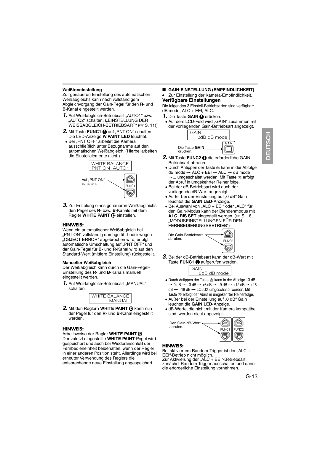 JVC RK-LP55U manual Weißtoneinstellung, Manueller Weißabgleich, GAIN-EINSTELLUNG Empfindlichkeit 