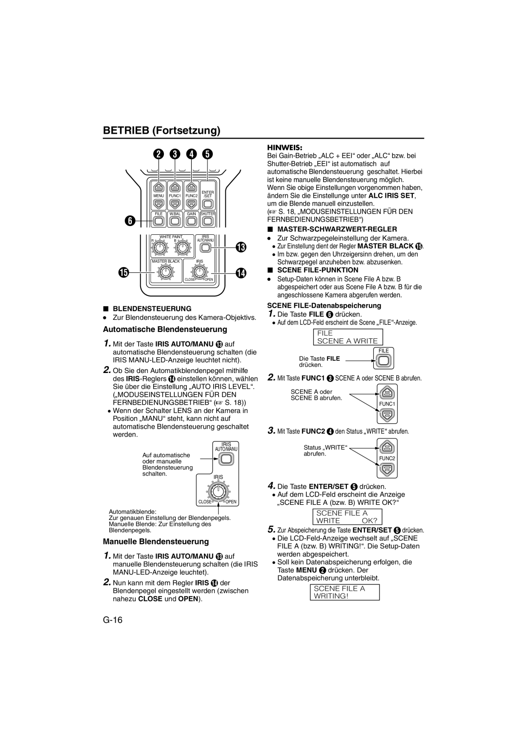 JVC RK-LP55U manual Automatische Blendensteuerung, Manuelle Blendensteuerung 