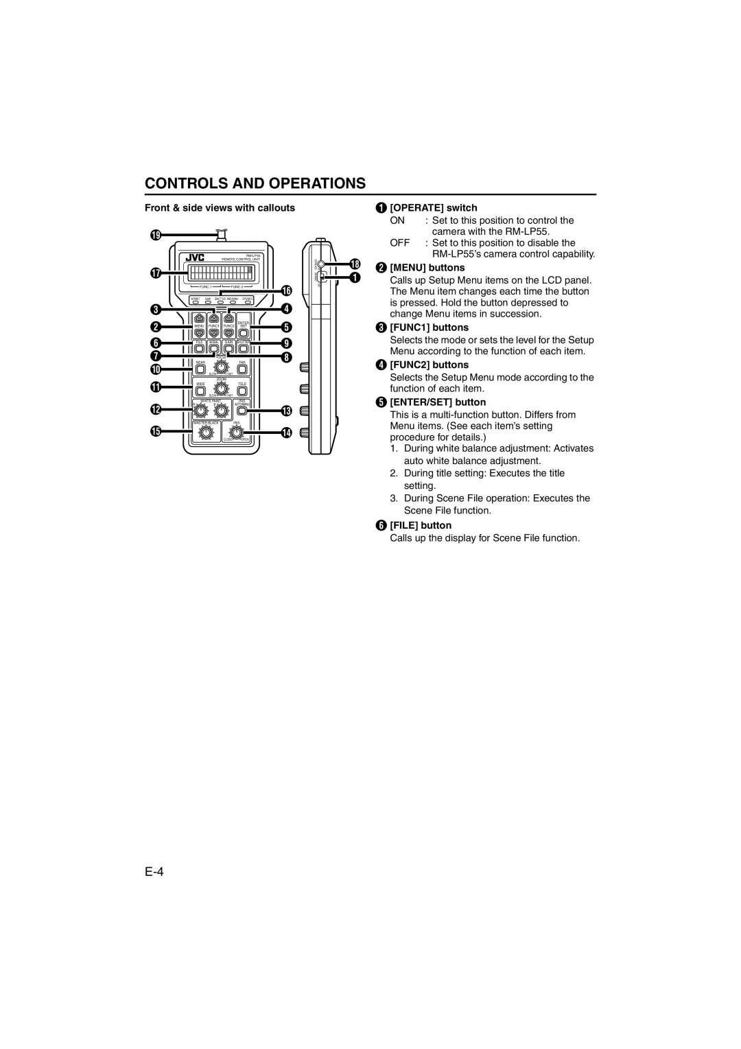 JVC RK-LP55U manual Controls and Operations 