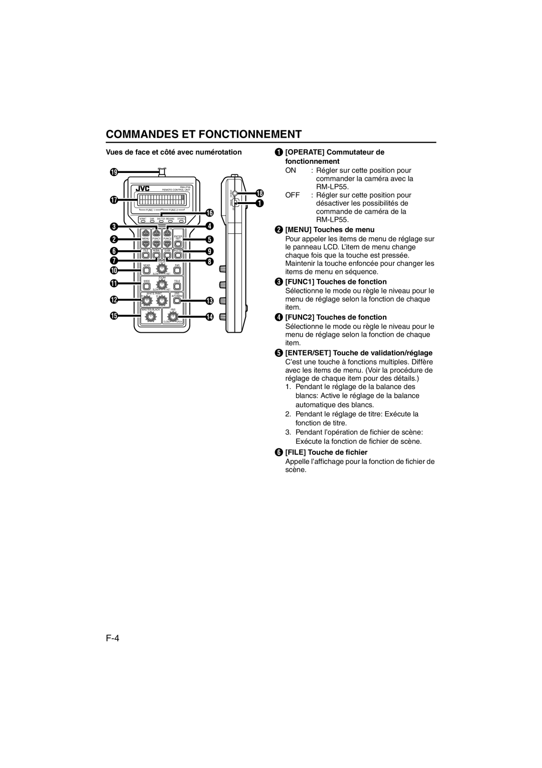 JVC RK-LP55U manual Commandes ET Fonctionnement 