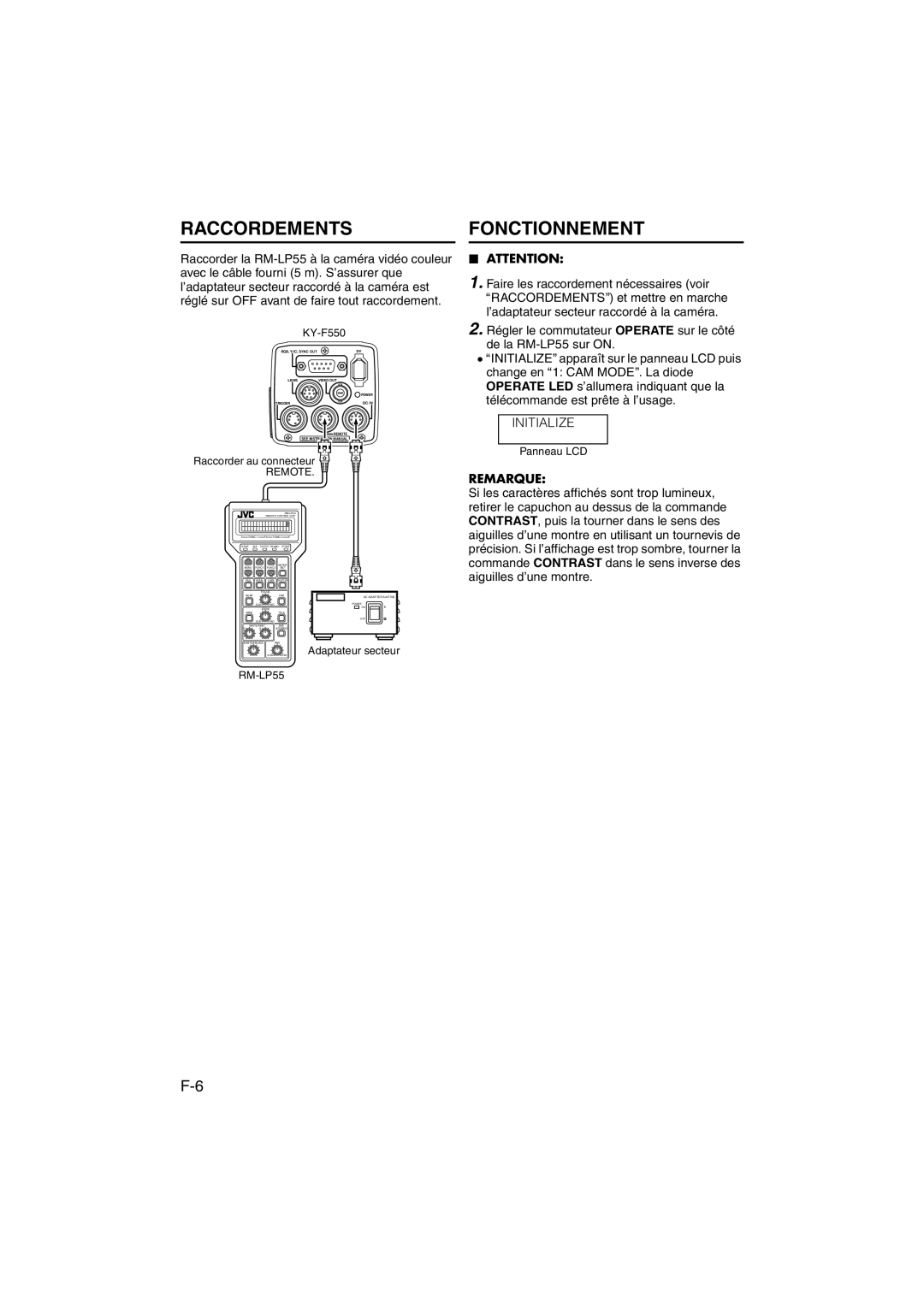 JVC RK-LP55U manual Raccordementsfonctionnement, Remote 