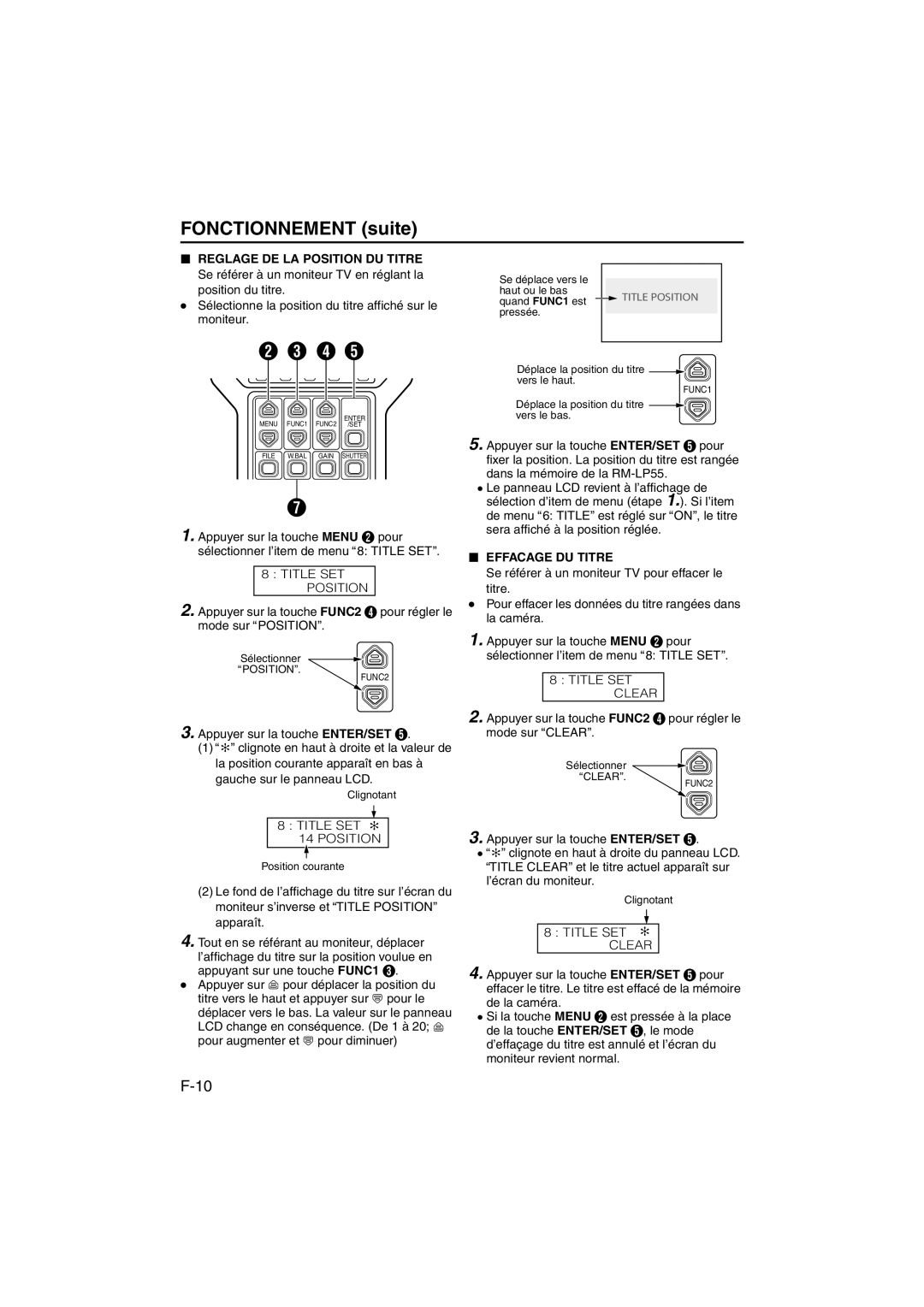 JVC RK-LP55U manual Title SET Position, Effacage DU Titre 