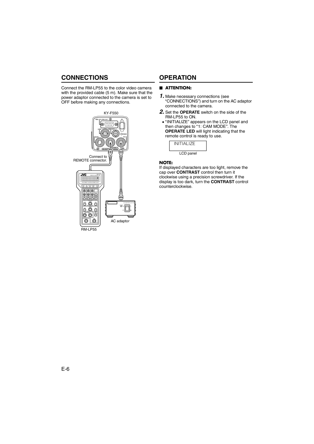 JVC RK-LP55U manual Connections, Operation, Initialize 