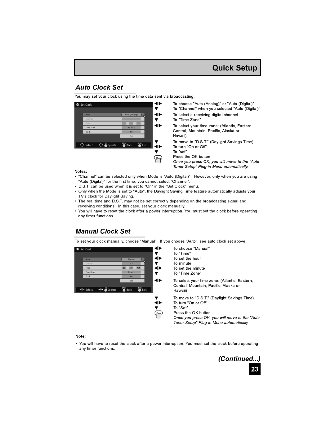 JVC RM-C1450 manual Auto Clock Set, Manual Clock Set 