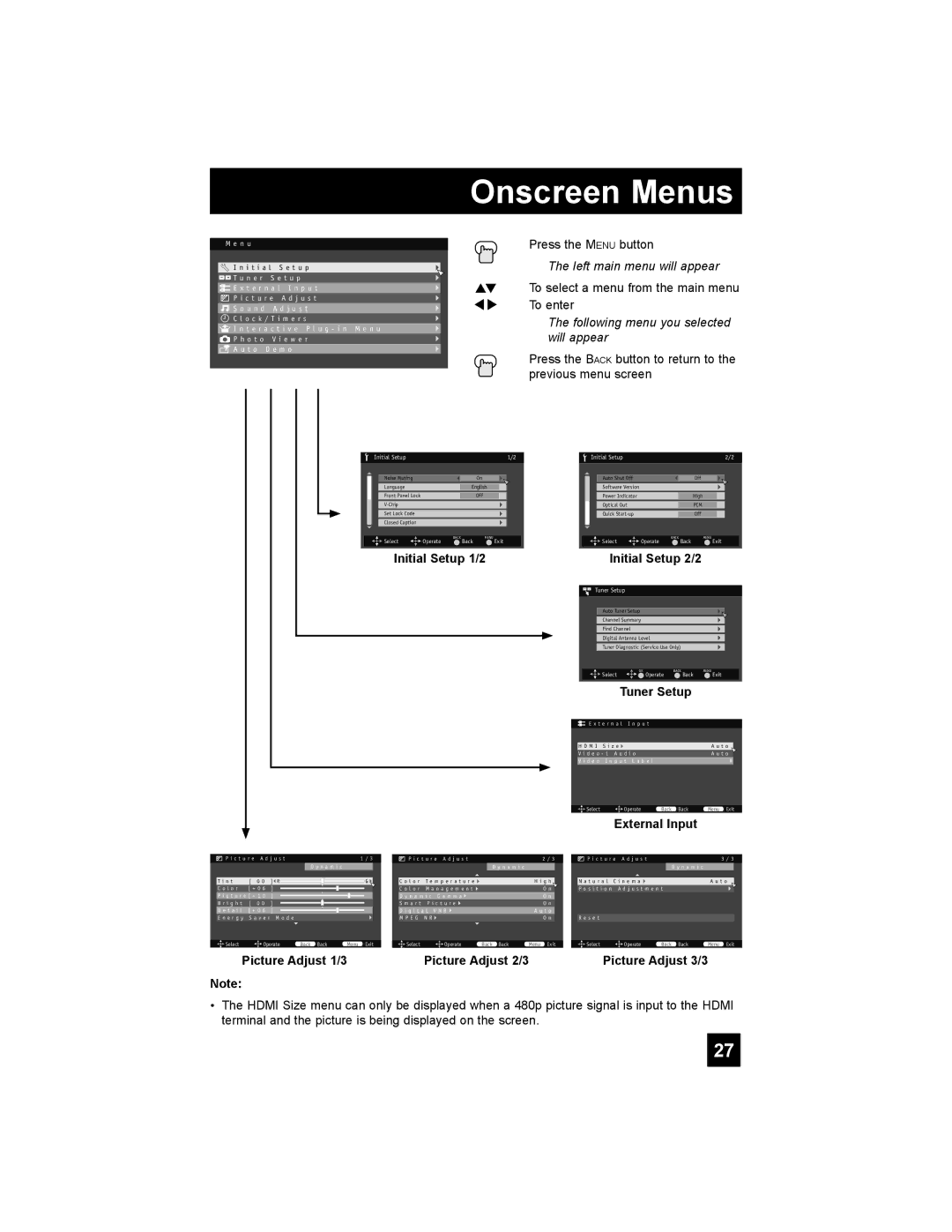 JVC RM-C1450 manual Left main menu will appear, Following menu you selected will appear, Tuner Setup 