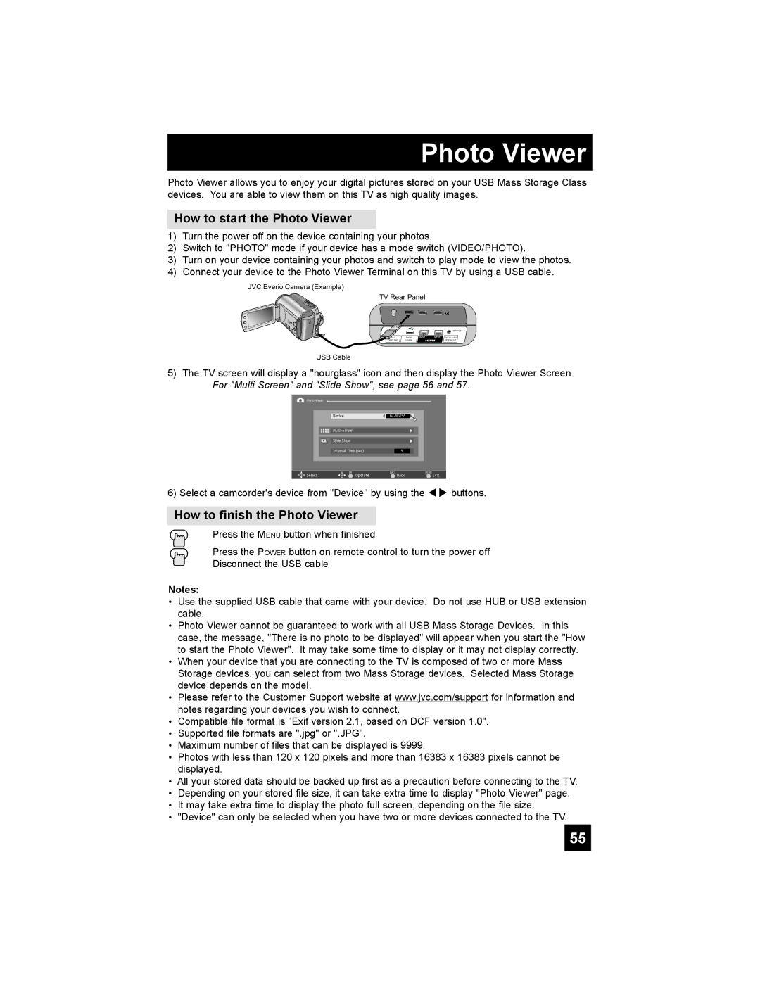 JVC RM-C1450 manual How to start the Photo Viewer, How to finish the Photo Viewer 