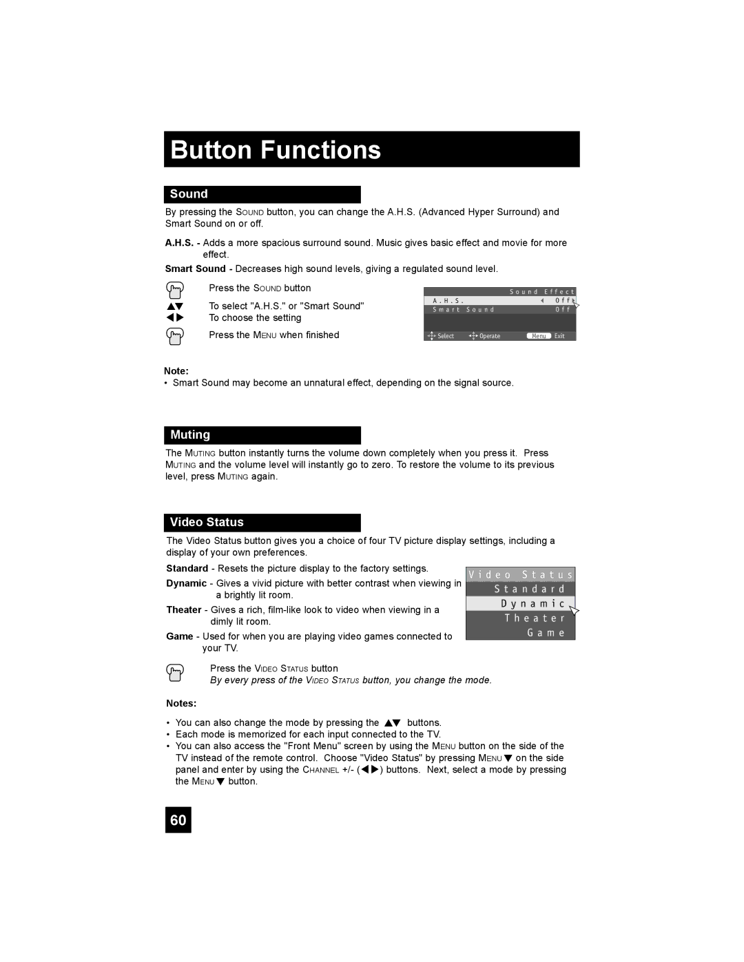 JVC RM-C1450 manual Sound, Muting, Video Status 