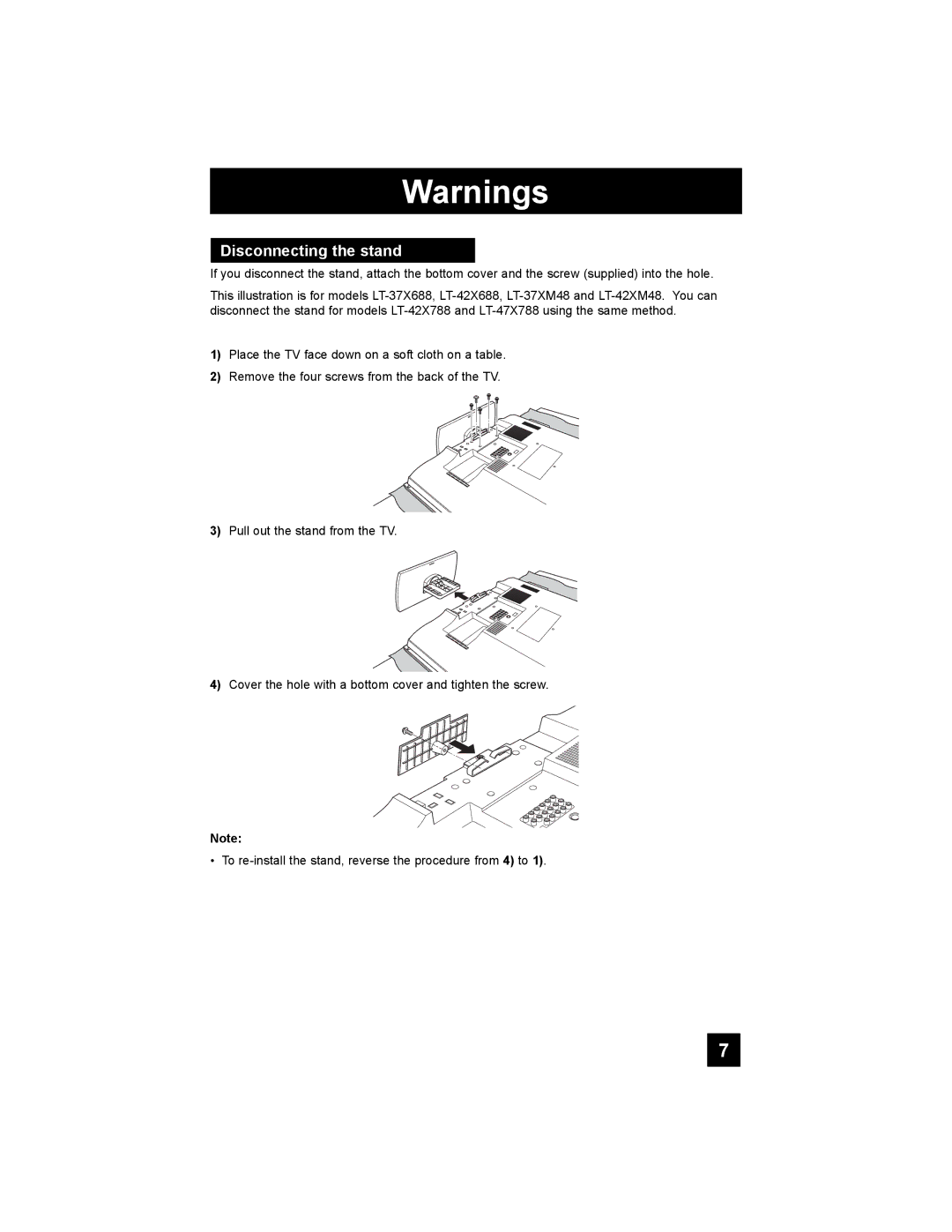 JVC RM-C1450 manual Disconnecting the stand 