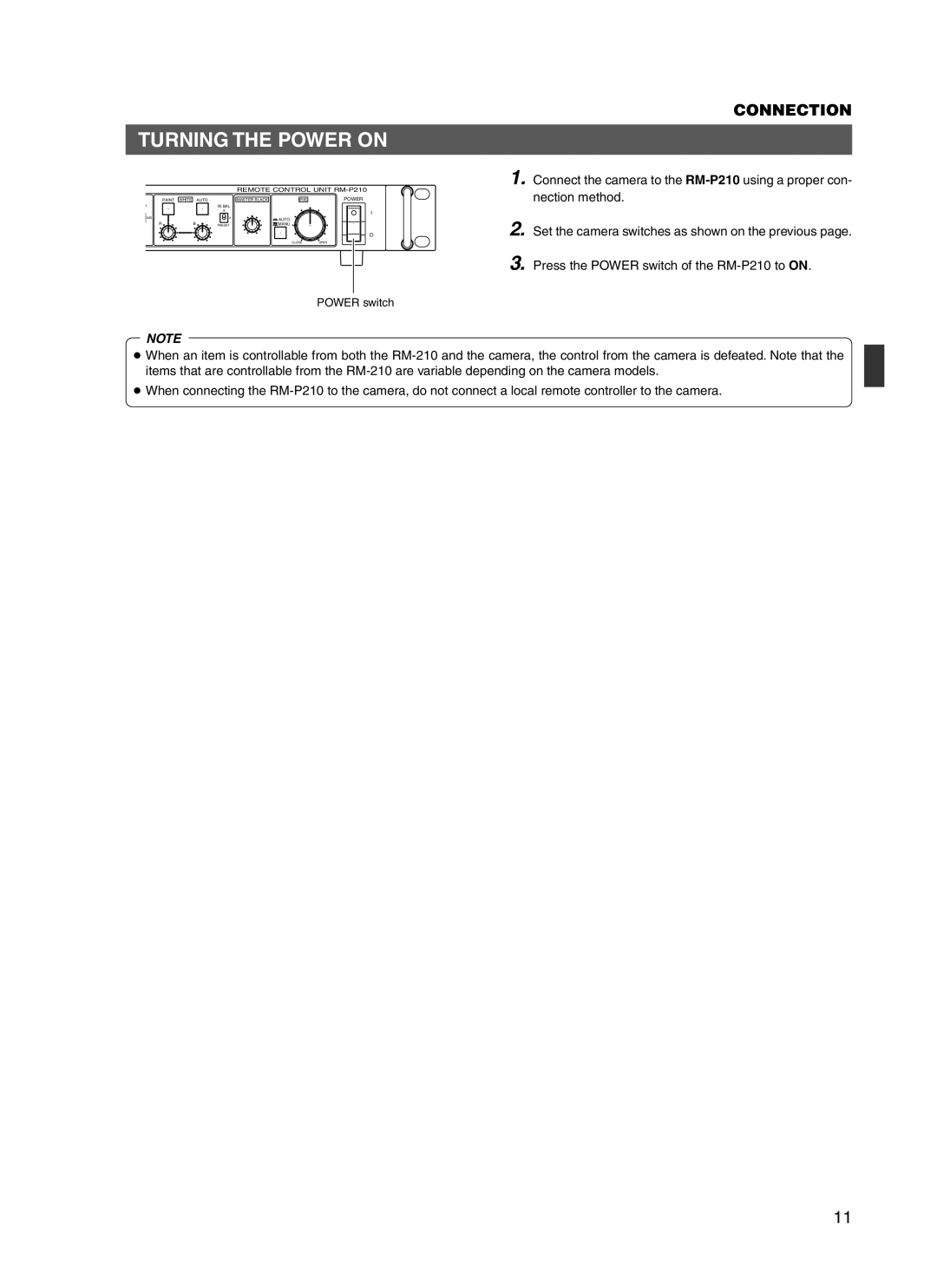 JVC RM-P210 manual Turning the Power on 