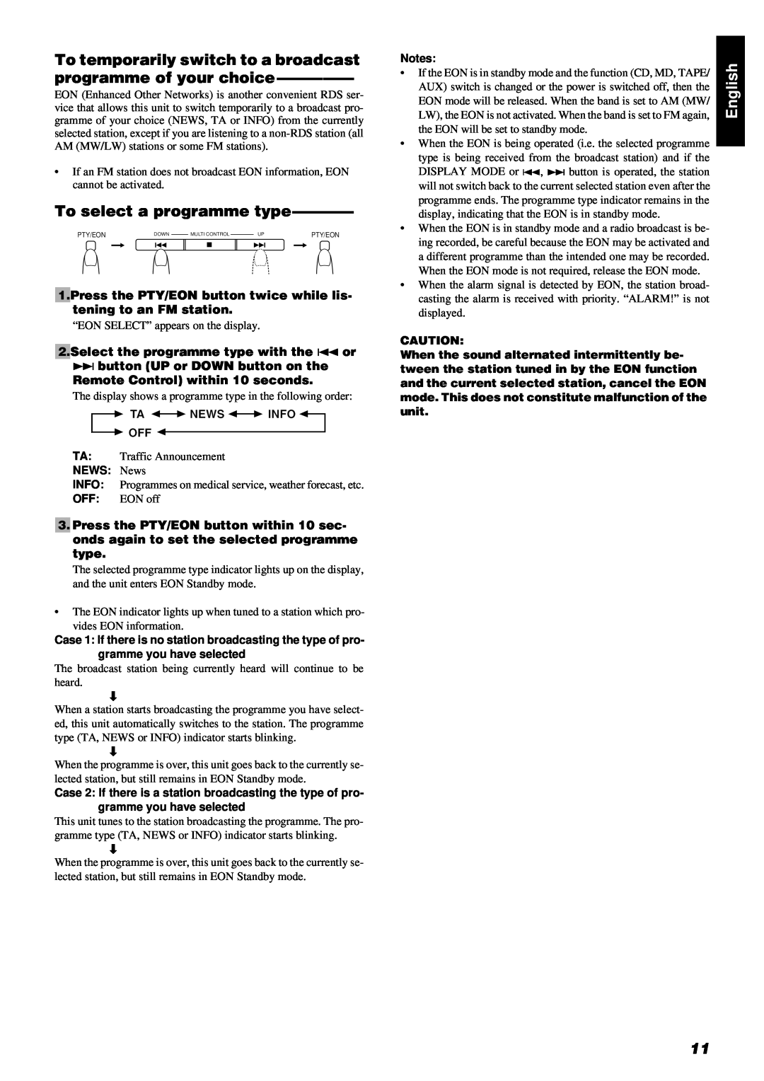 JVC RM-RXUV9RMD manual To select a programme type, Select the programme type with the 4 or, English 