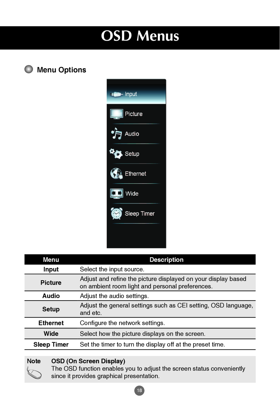 JVC rs-840UD owner manual Menu Options, Picture, Audio, Setup, Ethernet 