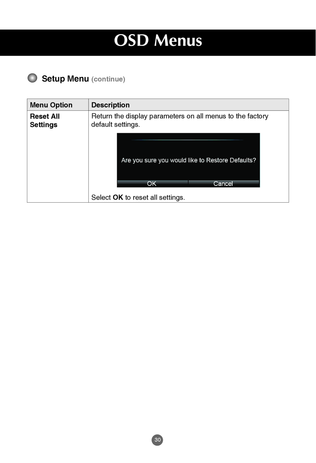 JVC rs-840UD owner manual Select OK to reset all settings 