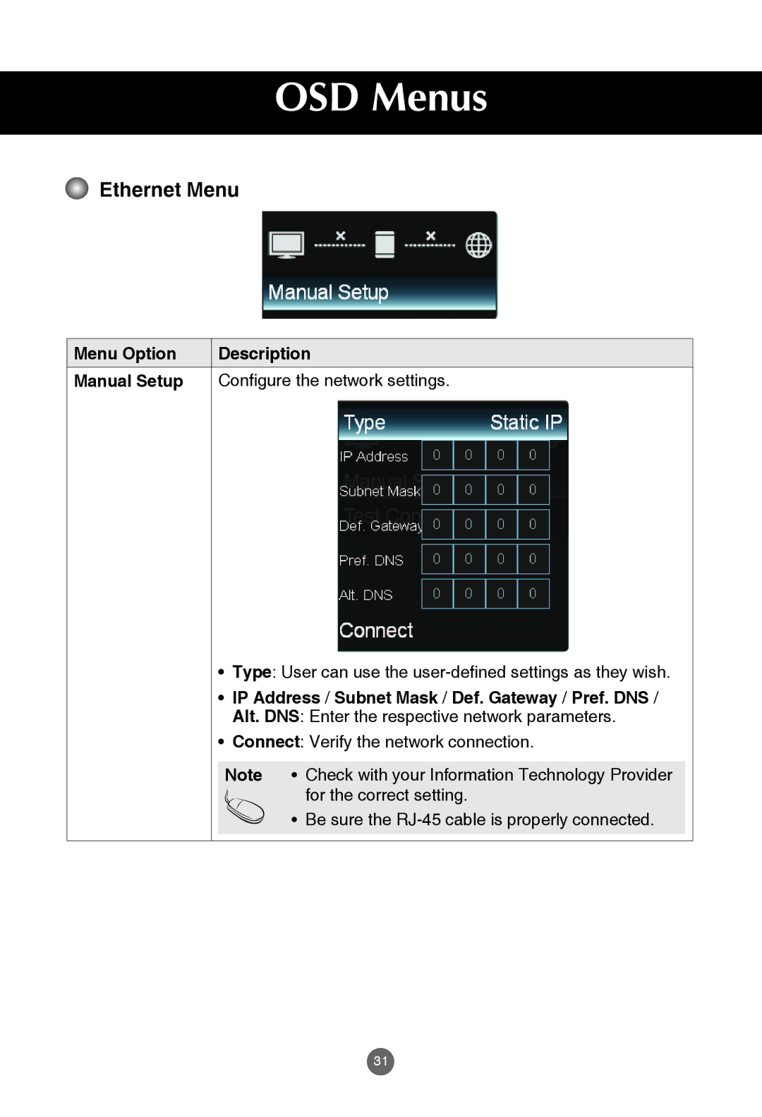 JVC rs-840UD owner manual Ethernet Menu, IP Address / Subnet Mask / Def. Gateway / Pref. DNS 