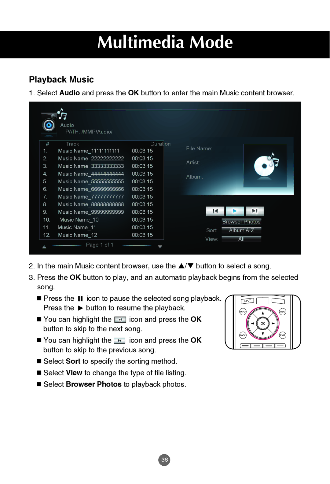 JVC rs-840UD owner manual Playback Music 