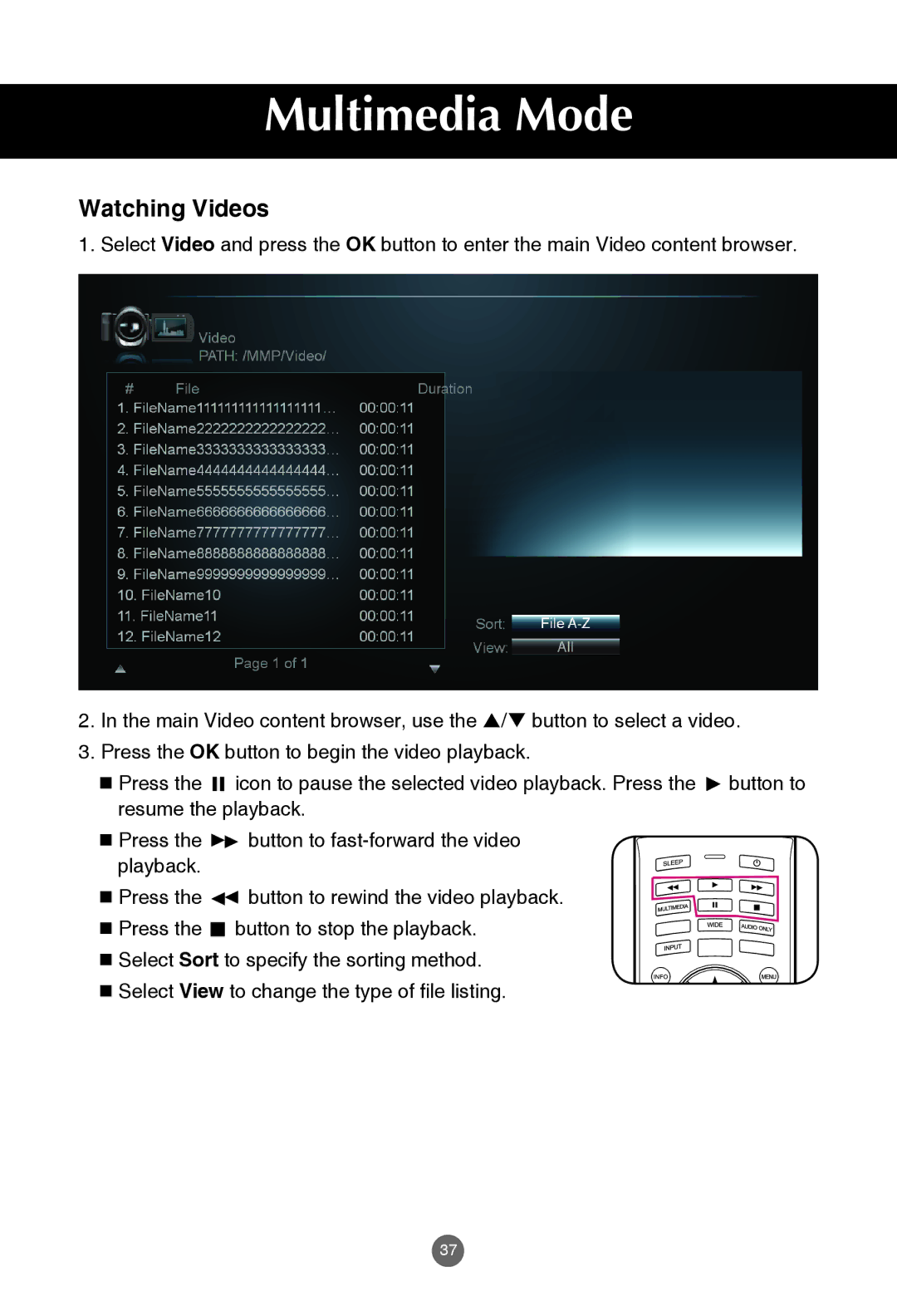 JVC rs-840UD owner manual Watching Videos, Button to stop the playback 