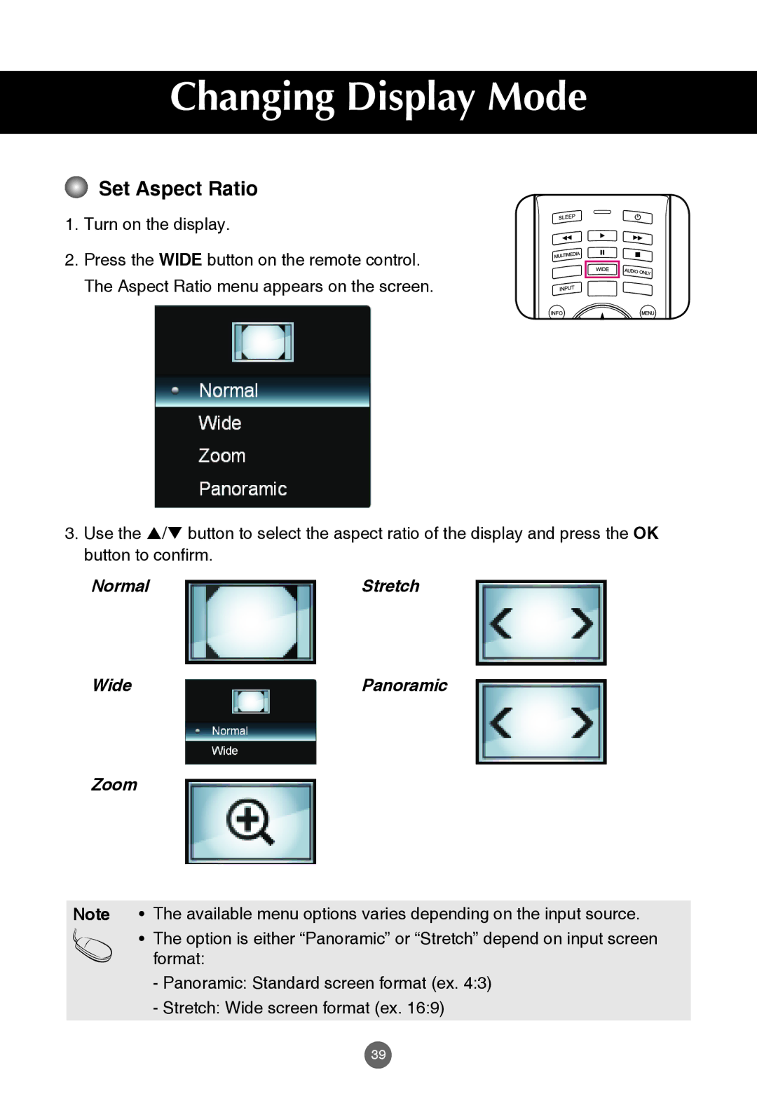 JVC rs-840UD owner manual Changing Display Mode, Set Aspect Ratio 