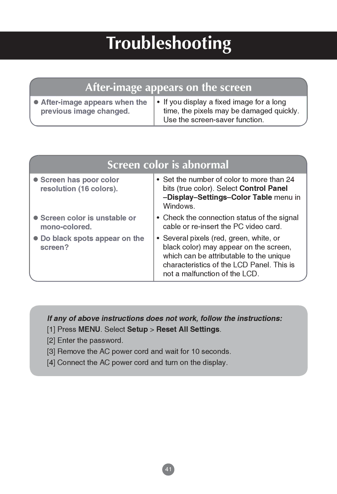 JVC rs-840UD owner manual Display-Settings-Color Table menu, Press MENU. Select Setup Reset All Settings 