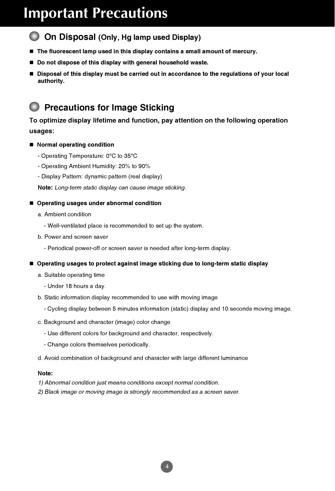 JVC rs-840UD owner manual Precautions for Image Sticking, On Disposal Only, Hg lamp used Display 