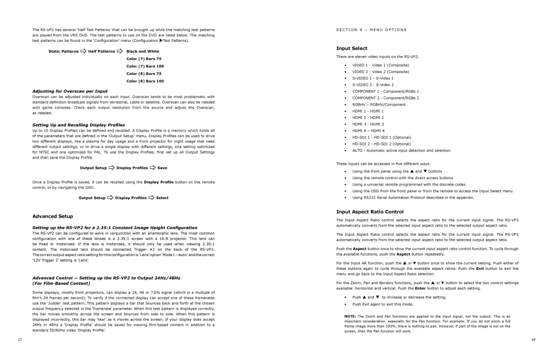 JVC RS-VP2 manual Advanced Setup, Input Select, Input Aspect Ratio Control, Adjusting for Overscan per Input 