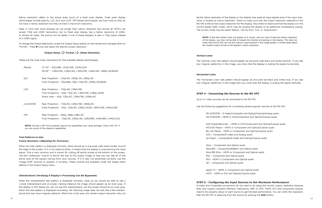 JVC manual Connecting the Sources to the RS-VP2, Configuring the Input Sources to Get Maximum Performance 