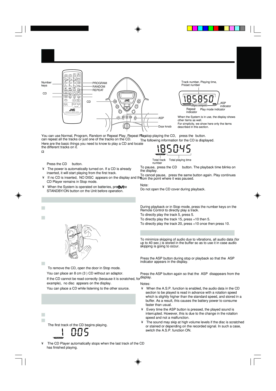 JVC RS-WP1WT manual Using the CD Player, Setting a CD, Basics of Using CD Player-Normal Play, P. Anti-Shock Protection 