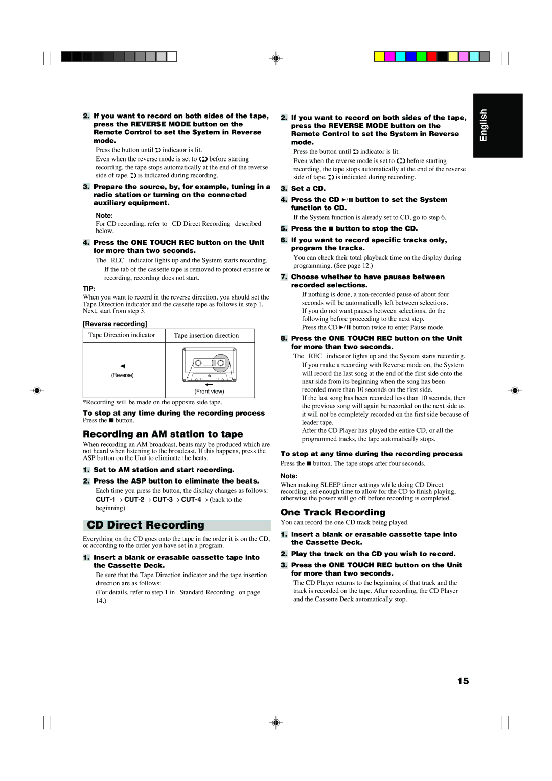 JVC RS-WP1WT manual CD Direct Recording, Recording an AM station to tape, One Track Recording 